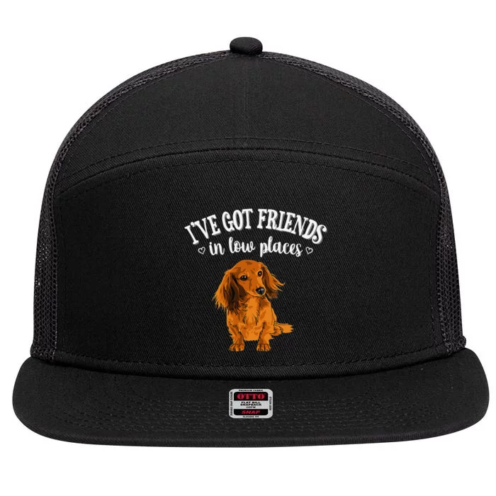 Long Haired Dachshund funny animal lovers 7 Panel Mesh Trucker Snapback Hat