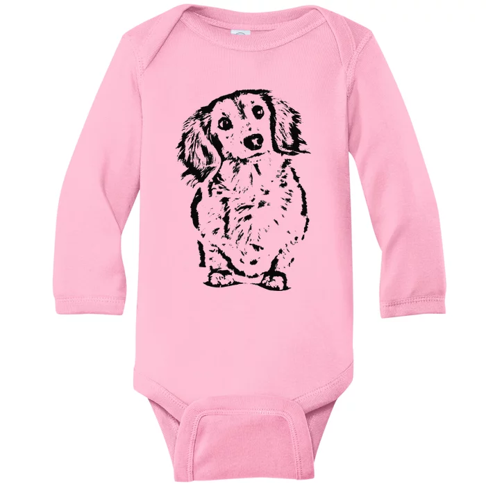 Long Hair Dachshund Lover Doxie Mom Dad Cute Wiener Dog Baby Long Sleeve Bodysuit