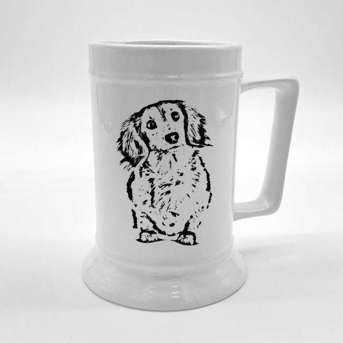 Long Hair Dachshund Lover Doxie Mom Dad Cute Wiener Dog Front & Back Beer Stein