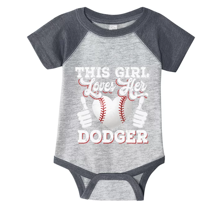 Loves Her Dodger Baseball Sport Cute Gift Infant Baby Jersey Bodysuit