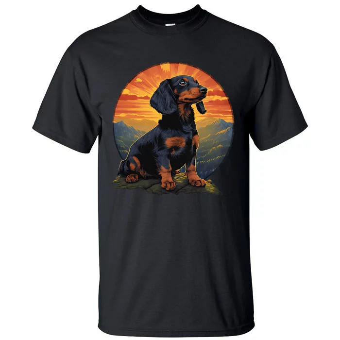 Long Haired Dachshund pet lover retro vintage Tall T-Shirt