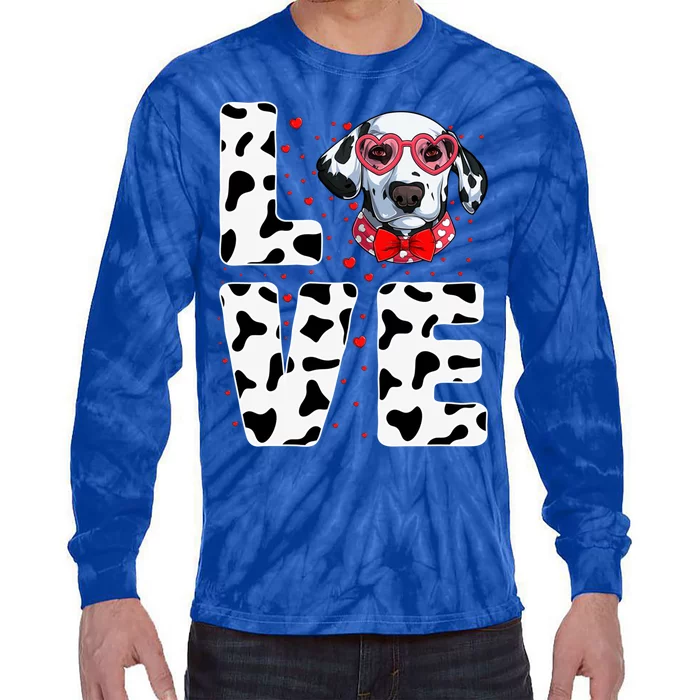 Love Hearts Dalmatian Dog Puppy Lover Valentines Day Great Gift Tie-Dye Long Sleeve Shirt