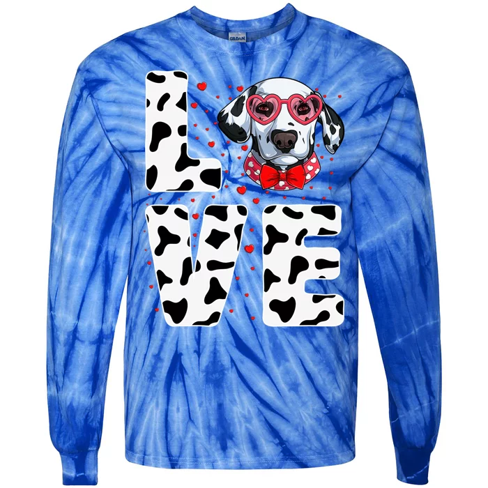 Love Hearts Dalmatian Dog Puppy Lover Valentines Day Great Gift Tie-Dye Long Sleeve Shirt