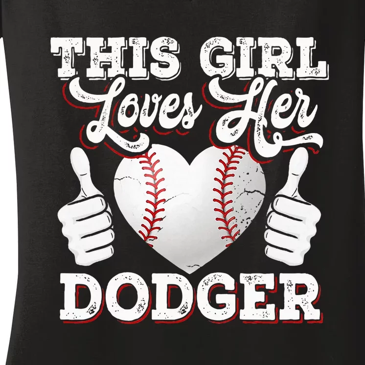 Loves Her Dodger Baseball Sport Cute Gift Women's V-Neck T-Shirt