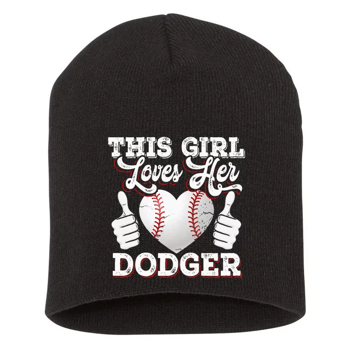 Loves Her Dodger Baseball Sport Cute Gift Short Acrylic Beanie