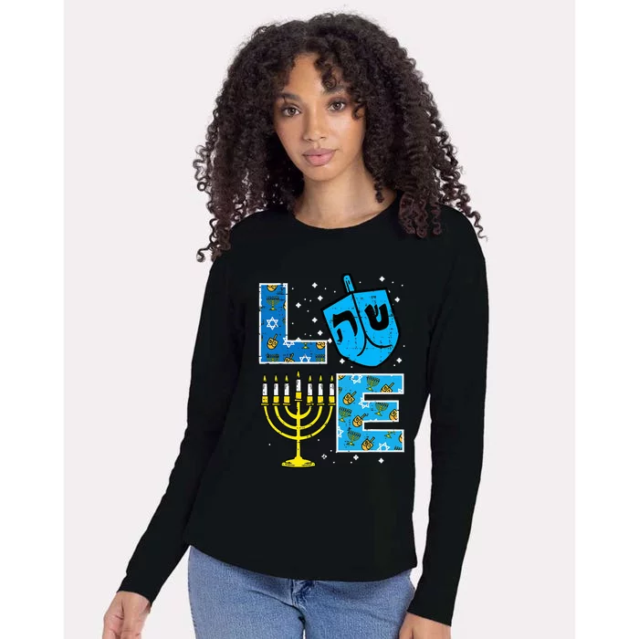 Love Hanukkah Dreidel Menorah Jewish Chanukah Womens Cotton Relaxed Long Sleeve T-Shirt