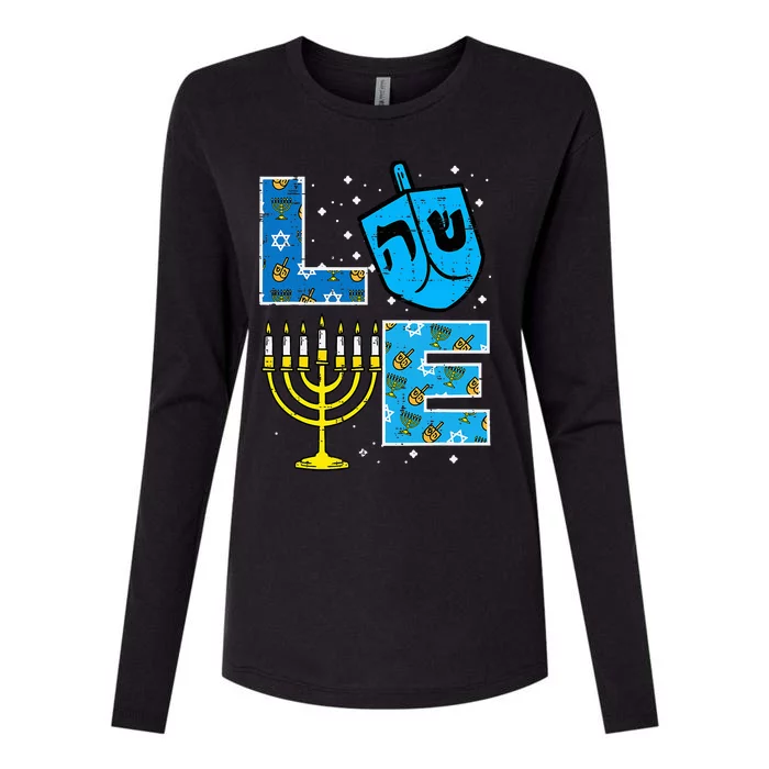 Love Hanukkah Dreidel Menorah Jewish Chanukah Womens Cotton Relaxed Long Sleeve T-Shirt