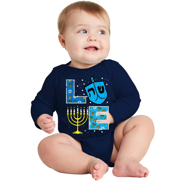 Love Hanukkah Dreidel Menorah Jewish Chanukah Baby Long Sleeve Bodysuit