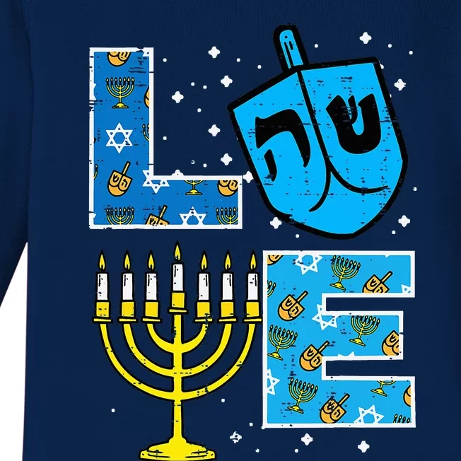 Love Hanukkah Dreidel Menorah Jewish Chanukah Baby Long Sleeve Bodysuit