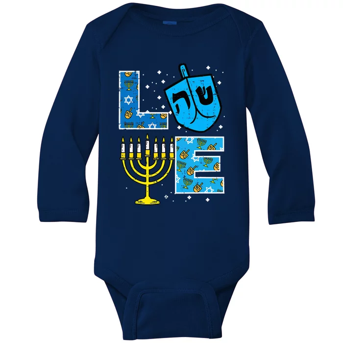 Love Hanukkah Dreidel Menorah Jewish Chanukah Baby Long Sleeve Bodysuit