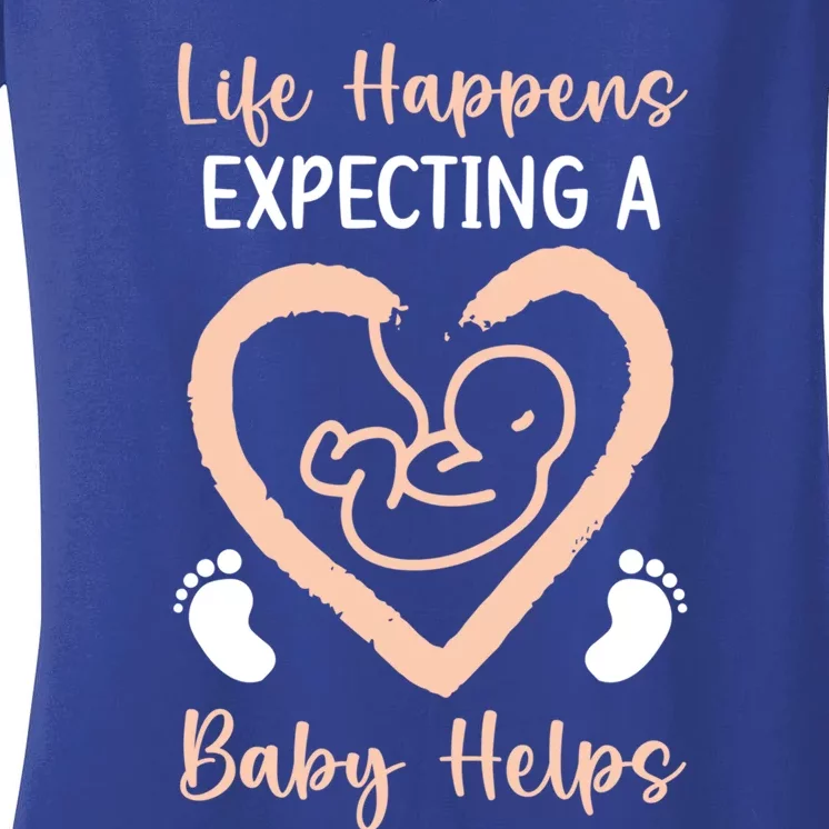 Life Happens Expecting A Helps Announcet Gift Women's V-Neck T-Shirt