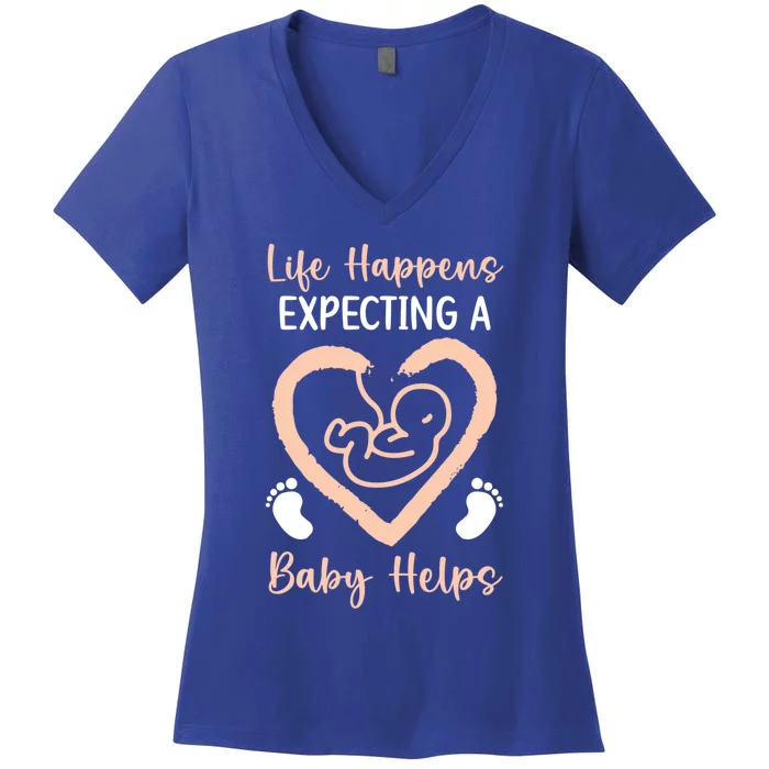 Life Happens Expecting A Helps Announcet Gift Women's V-Neck T-Shirt