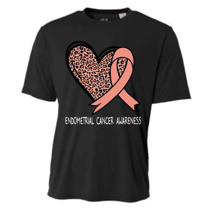 Leopard Heart Endometrial Cancer Awareness Peach Cooling Performance Crew T-Shirt