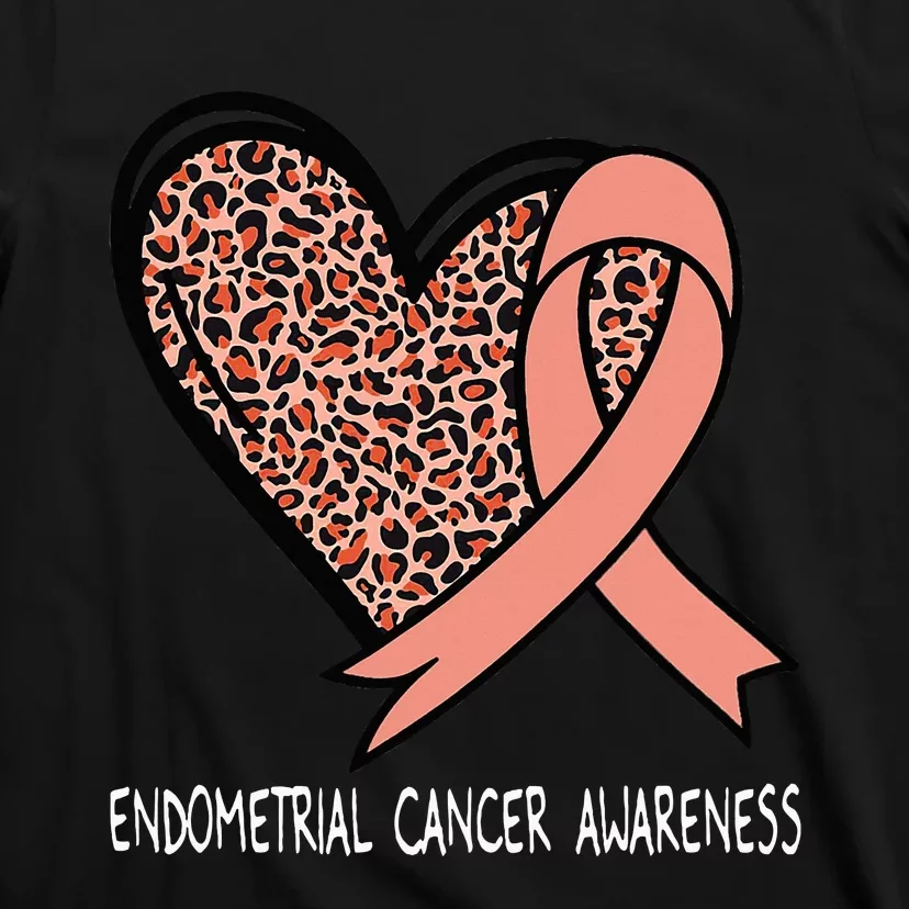 Leopard Heart Endometrial Cancer Awareness Peach T-Shirt