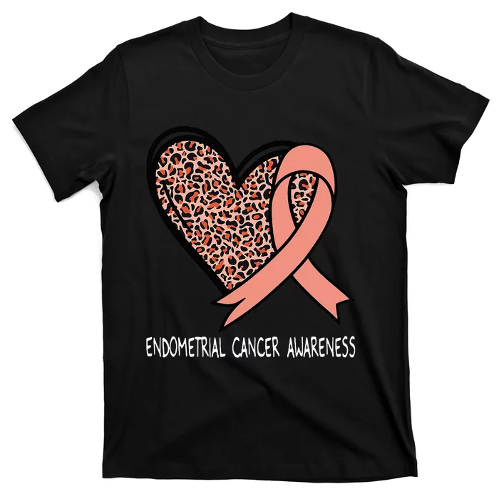 Leopard Heart Endometrial Cancer Awareness Peach T-Shirt