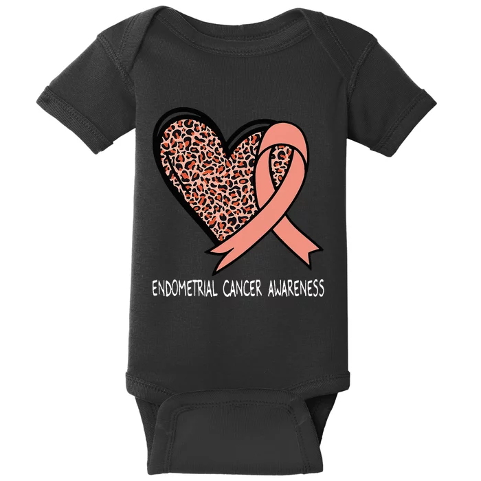 Leopard Heart Endometrial Cancer Awareness Peach Baby Bodysuit