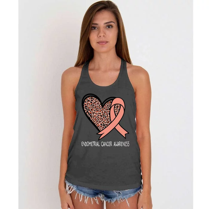 Leopard Heart Endometrial Cancer Awareness Peach Women's Knotted Racerback Tank