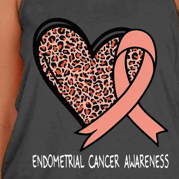 Leopard Heart Endometrial Cancer Awareness Peach Women's Knotted Racerback Tank