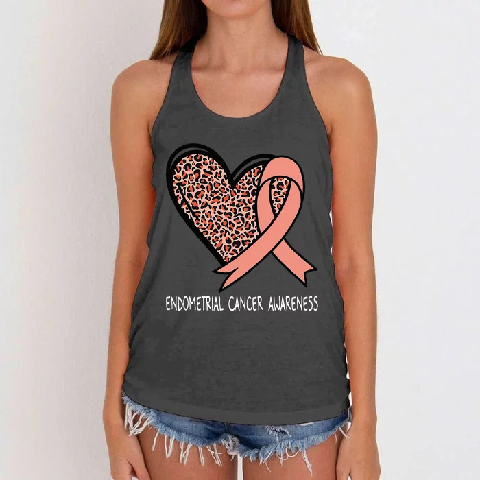 Leopard Heart Endometrial Cancer Awareness Peach Women's Knotted Racerback Tank