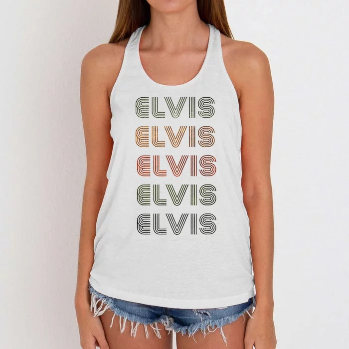 Love Heart E.L.V.I.S Grungevintage Style Black Women's Knotted Racerback Tank