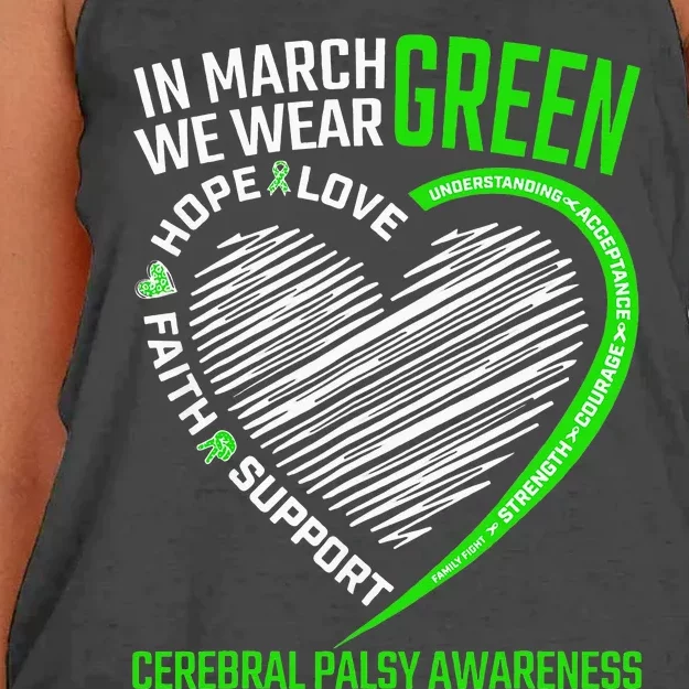 Love Hope Faith March We Wear Green Cerebral Palsy Awareness Women's Knotted Racerback Tank