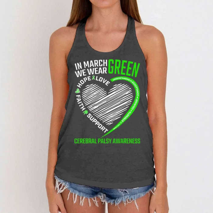 Love Hope Faith March We Wear Green Cerebral Palsy Awareness Women's Knotted Racerback Tank