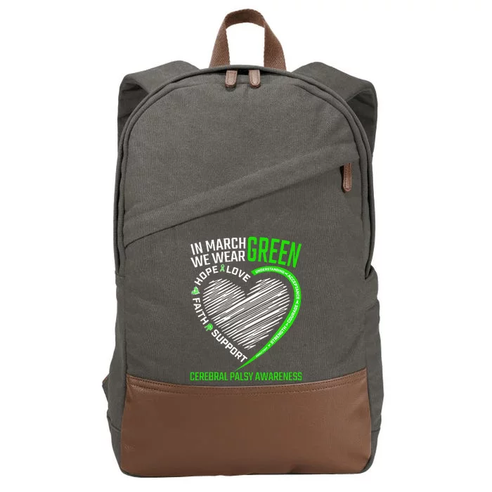 Love Hope Faith March We Wear Green Cerebral Palsy Awareness Cotton Canvas Backpack