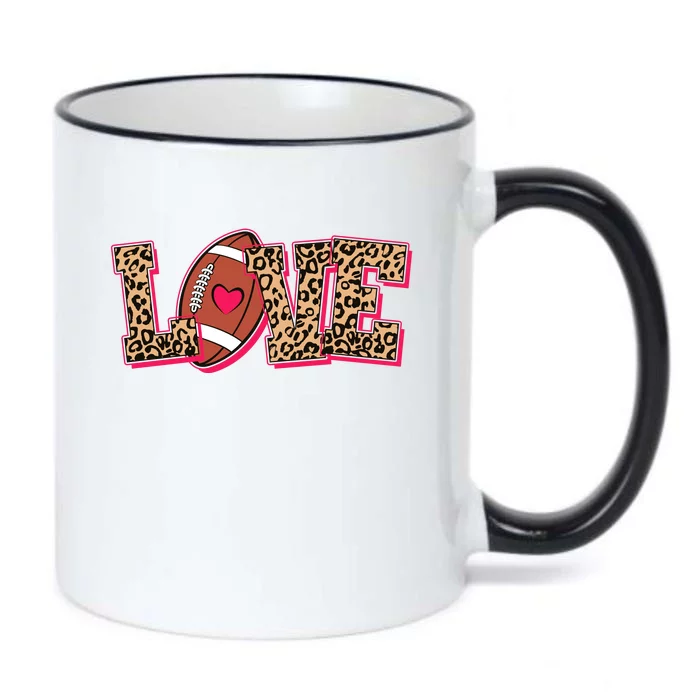 Love Heart Football Sports Fan Cute Leopard Print Black Color Changing Mug