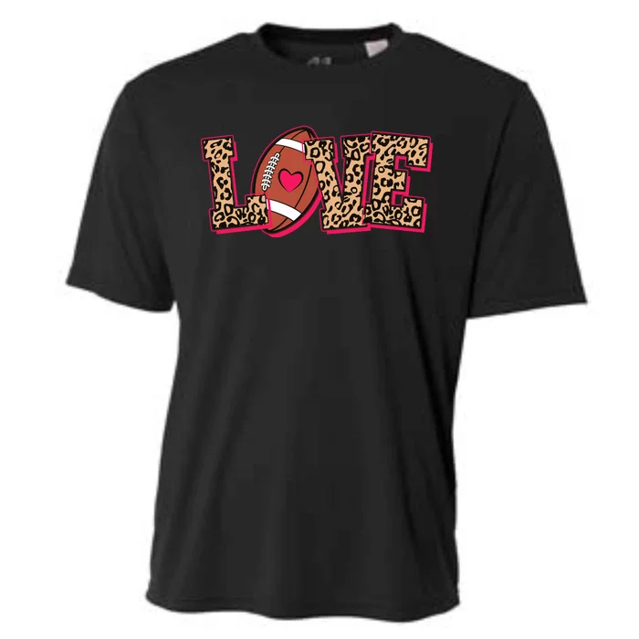 Love Heart Football Sports Fan Cute Leopard Print Cooling Performance Crew T-Shirt