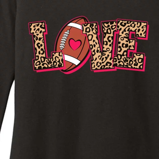 Love Heart Football Sports Fan Cute Leopard Print Womens CVC Long Sleeve Shirt