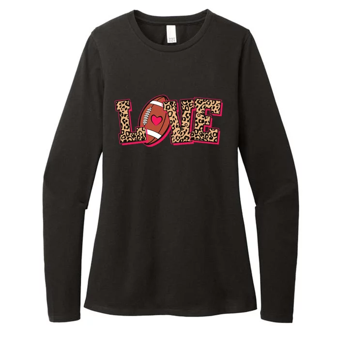 Love Heart Football Sports Fan Cute Leopard Print Womens CVC Long Sleeve Shirt