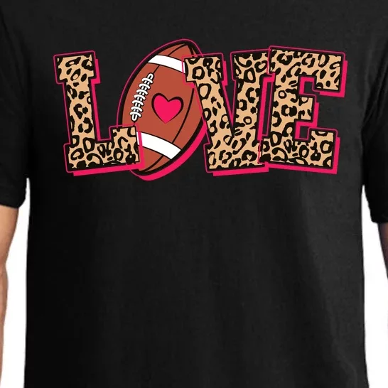 Love Heart Football Sports Fan Cute Leopard Print Pajama Set