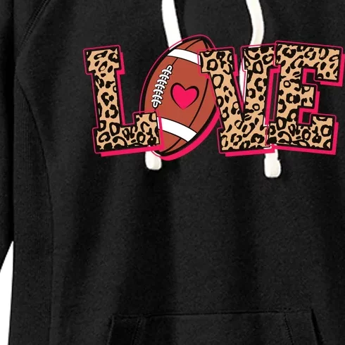 Love Heart Football Sports Fan Cute Leopard Print Women's Fleece Hoodie