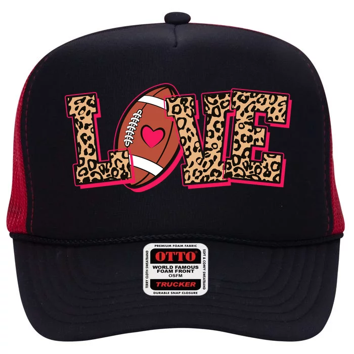 Love Heart Football Sports Fan Cute Leopard Print High Crown Mesh Trucker Hat