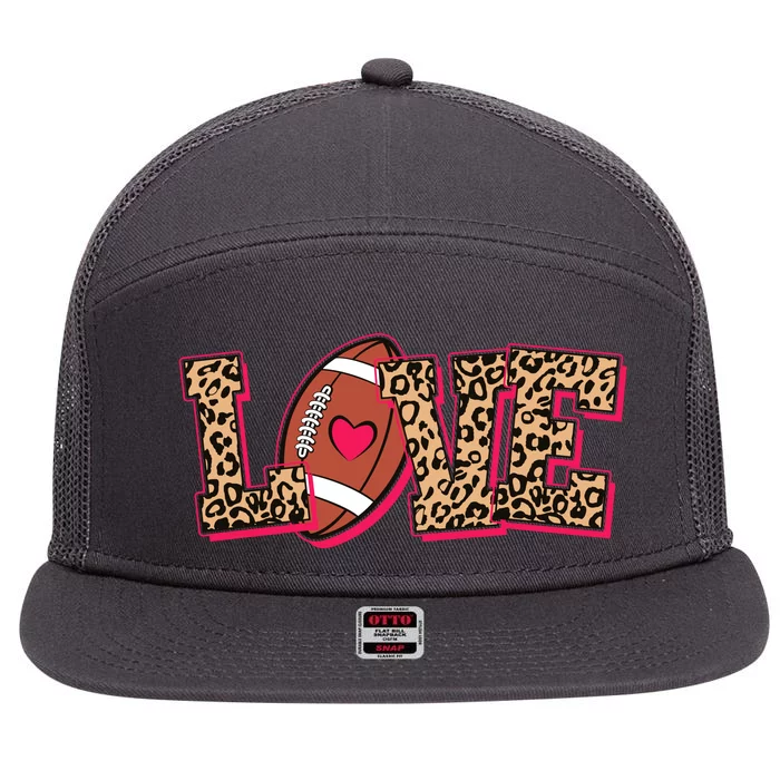 Love Heart Football Sports Fan Cute Leopard Print 7 Panel Mesh Trucker Snapback Hat