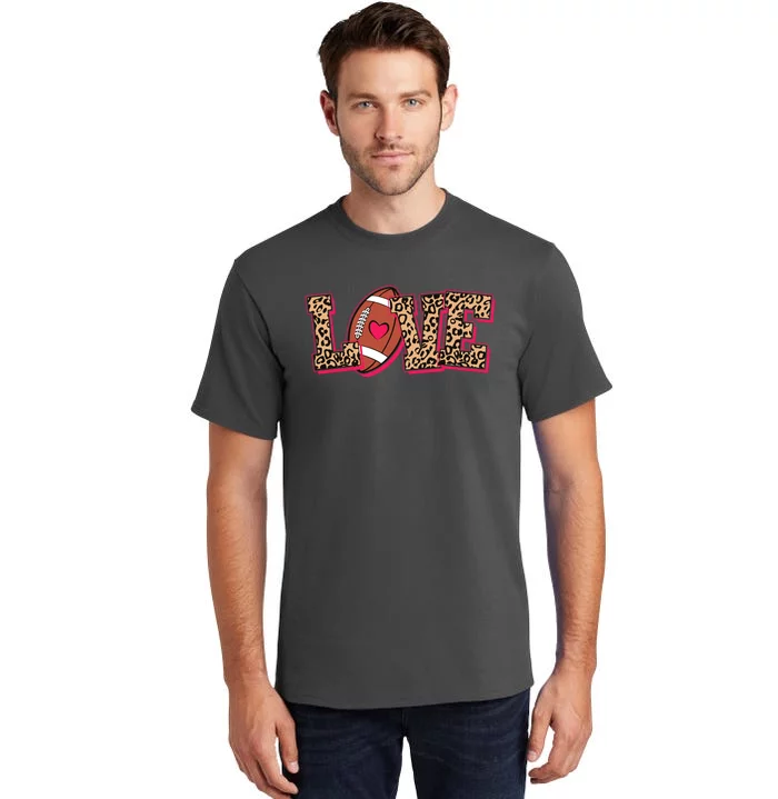 Love Heart Football Sports Fan Cute Leopard Print Tall T-Shirt