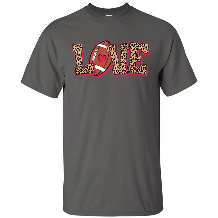 Love Heart Football Sports Fan Cute Leopard Print Tall T-Shirt