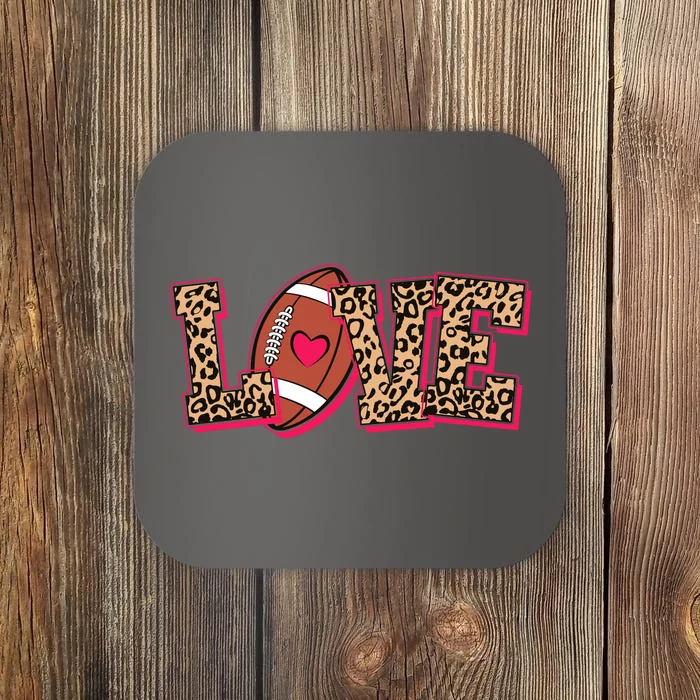 Love Heart Football Sports Fan Cute Leopard Print Coaster