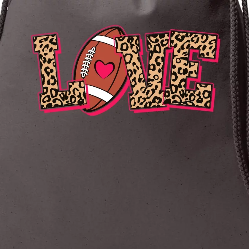 Love Heart Football Sports Fan Cute Leopard Print Drawstring Bag