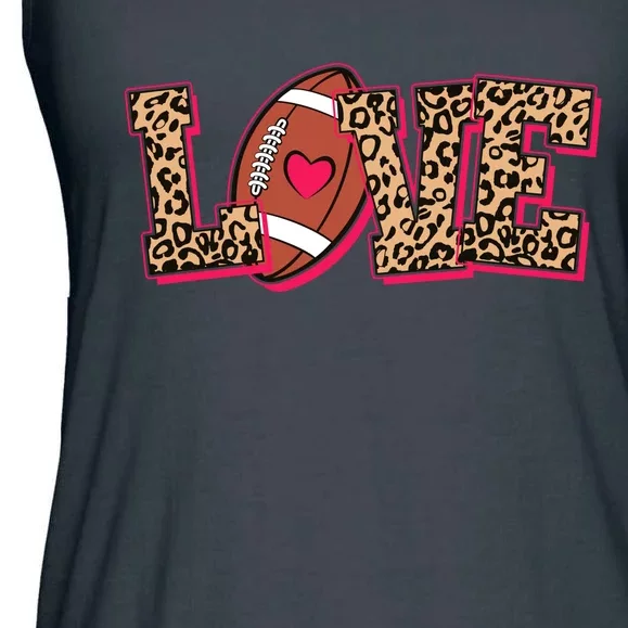 Love Heart Football Sports Fan Cute Leopard Print Ladies Essential Flowy Tank