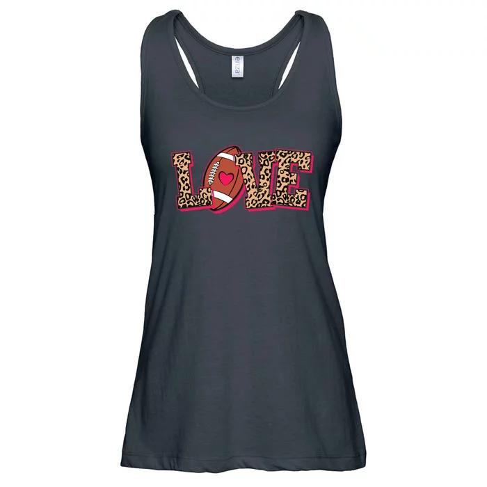 Love Heart Football Sports Fan Cute Leopard Print Ladies Essential Flowy Tank