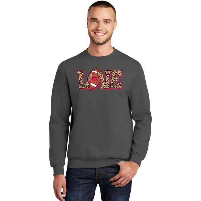 Love Heart Football Sports Fan Cute Leopard Print Tall Sweatshirt