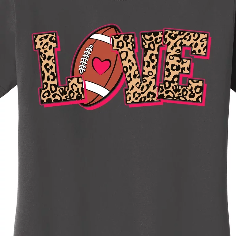 Love Heart Football Sports Fan Cute Leopard Print Women's T-Shirt