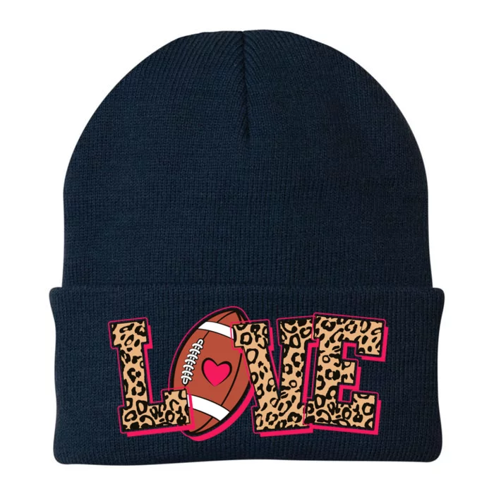 Love Heart Football Sports Fan Cute Leopard Print Knit Cap Winter Beanie