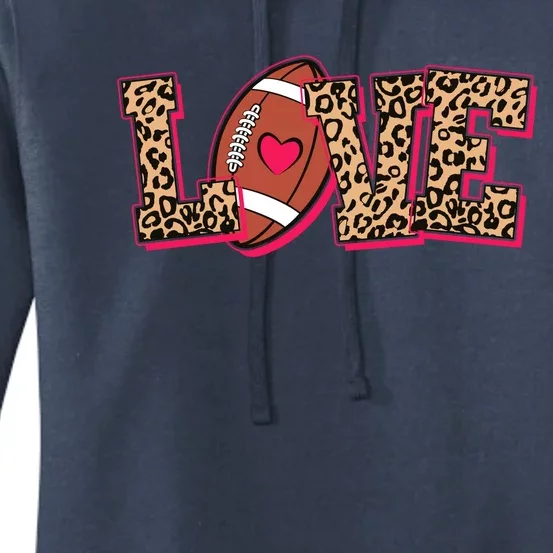 Love Heart Football Sports Fan Cute Leopard Print Women's Pullover Hoodie