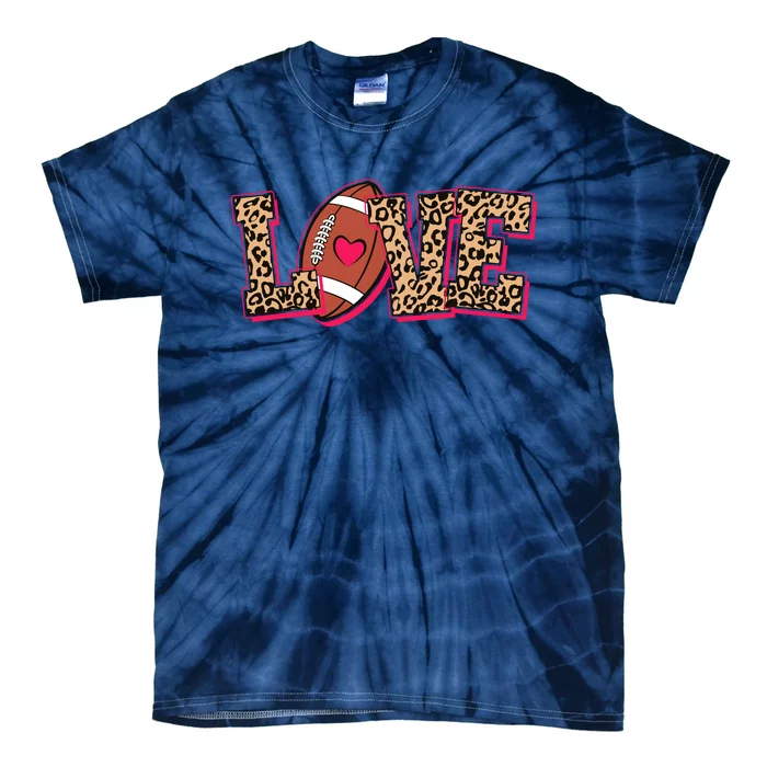 Love Heart Football Sports Fan Cute Leopard Print Tie-Dye T-Shirt