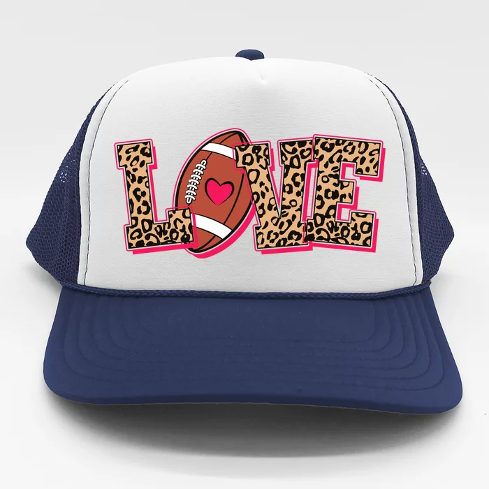 Love Heart Football Sports Fan Cute Leopard Print Trucker Hat