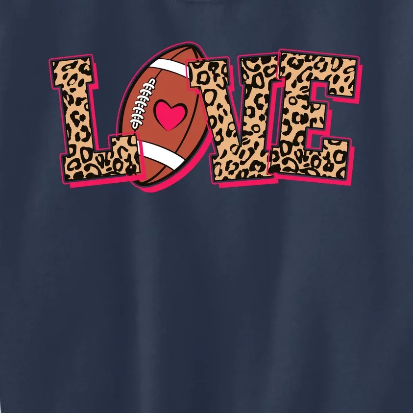 Love Heart Football Sports Fan Cute Leopard Print Kids Sweatshirt