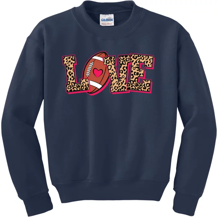 Love Heart Football Sports Fan Cute Leopard Print Kids Sweatshirt