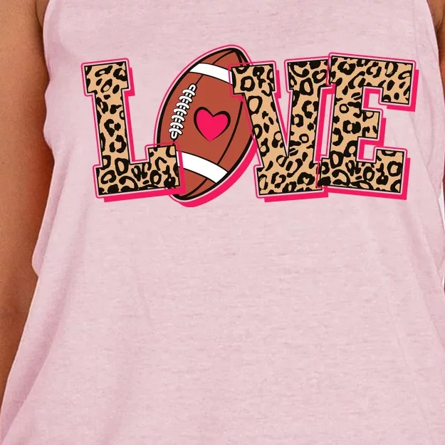 Love Heart Football Sports Fan Cute Leopard Print Women's Knotted Racerback Tank